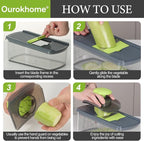 Ourokhome Veggie Chopper and Dicer with Container, Manual Hand Food Mandolin Slicer with 4 in 1 Handheld Vegetable Spiralizer for Zucchini, Potato, Onion, Essential Kitchen Gadgets (12 in 1, Gray)