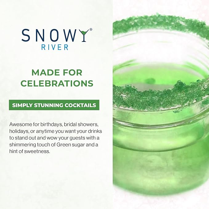 Snowy River Green, Cocktail & Margarita Sugar Rimmer - Vibrant Color Glass Rimming Sugar with Medium Crystal Texture - 4oz