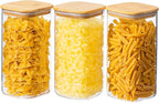 51oz 3PCS Glass Storage Container with Wood Lid for Kitchen Organization, Food Storage Pantry Jar with Airtight Lids for Cereal, Oat, Pasta, Flour, Rice, Sugar, Tea, Coffee, Cookie, Candy