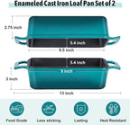 P&P CHEF 2 In 1 Enameled Cast Iron Loaf Pan with Lid, 9 x 5 Inch Bread Loaf Pans for Baking Homemade Sourdough Bread, Meatloaf, Toast, Cake, Nonstick & Healthy & Sturdy, 2 Piece Set - Dark Green