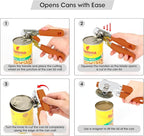 Beneno Heavy Duty Hand Can Opener Manual with Magnet, Durable Sharp Carbon Steel Blade Smooth Cutting, Big Effort-Saving Knob, Soft Grip Handle, Multifunctional Kitchen Tool with Bottle Opener, Orange