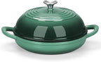E-far Dutch Oven for Sourdough Bread Baking, 6 Qt Round Enameled Cast Iron Dutch Oven for Homemade Artisan Bread, Dome Lid & Shallow Base, Matte Black Interior & Durable, Oven-Safe to 500℉, Dark Green