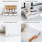 KitchenEdge Expandable Spice Rack Organizer for Cabinet, 3-Tier Shelf for Spice Organization (11” to 22”), Fits 36 Spice Jars, Seasoning and Pantry Storage, Non-Slip Feet, 100% Bamboo, White Finish