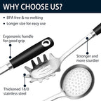 18/0 Stainless Steel Spaghetti Spoon & Slotted Spoon for Cooking, Heavy Duty Frying Spoon Pasta Strainer Skimmer, Cooking Utensils Commercial and Residential Use, Pack of 2