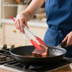 NileHome Tongs for Cooking, Professional Stainless Steel Cooking Tongs – Heat-Resistant for Grilling, BBQ, Serving Salad, Pasta, and Kitchen Use, Dishwasher Safe, Set of 7" 9" 12", Red