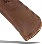 Knapp Made Bourbon Brown 5.5” Extra Thick Leather cast Iron Skillet Handle Covers - Pot Handle Covers, Double Layered Double Stitched, Slides On and Off Easily onto Metal Skillet Grips.