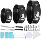 WERTIOO 138pcs Springform Cake Pan Sets for Baking with Cake Decorating Kit, 3 Round Non-Stick Cake Pans Set (6, 8, 10 inches), Leak-Proof Cheesecake Baking Pans with Icing Tips, Cake Leveler & eBook