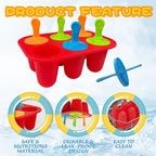 6-Cavity Silicone Popsicles Molds, Reusable Mini Ice Pop Makers with 6 Colorful Sticks, Red Small Ice Cream Mold for Homemade Frozen Dessert