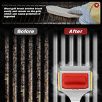 Steam Safe Grill Cleaning Brush Bristle Free for Outdoor Grill with 15" Extended Handle, 3X Thick Aramid Fabric Replaceable Brush Heads, Heavy Duty Triple-Groove Scraper Design for All Grates, Red