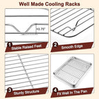 TeamFar Baking Sheet with Rack Set (3 Pans + 3 Racks), 17.6/12.5/10.5 Inch Stainless Steel Cookie Sheet Baking Pans Tray and Cooling Racks for Cooking Roasting, Non-Toxic & Heavy Duty, Dishwasher Safe