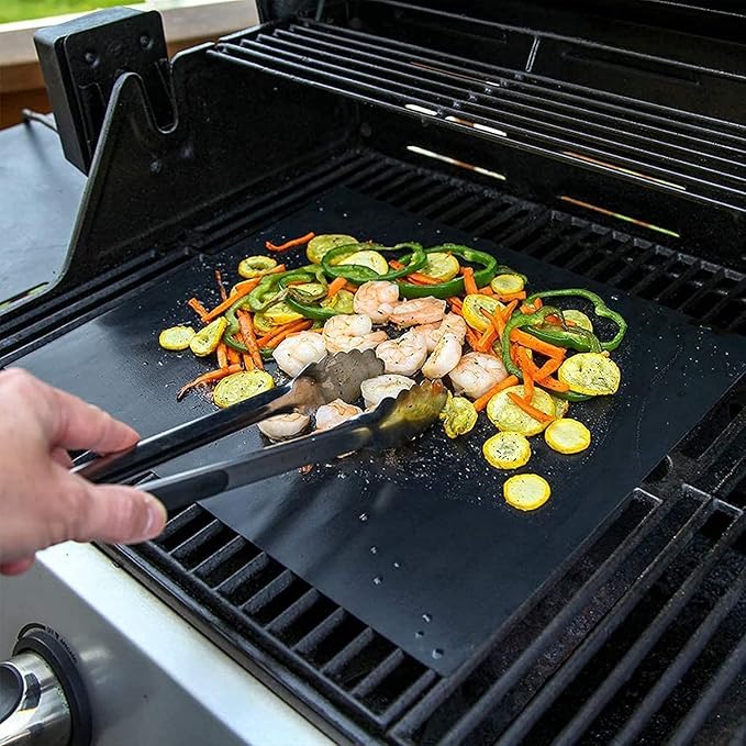 Black Grill Mats Set of 6 - Non-Stick Heavy Duty Teflon Grill Sheets for Charcoal, Gas & Electric Smokers
