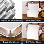 Extra Small Baking Sheet Pans Stainless Steel 304 Tiny Serving Tray 9.3 x 6.9 x1.1Inch (Diagonal 10.63) Dishwasher Safe No Rust Reheat Food for 1~2 Person 2 Pack