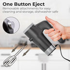 Electric Hand Mixer 9 Speed with Stainless Steel Whisk, Flat Beater & Dough Hook, Snap Storage Case, Compact Lightweight 350 W Powerful handheld mixer for Baking & Cooking, Gray