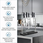 YIIYIIN Magnetic Knife Block with Marble Base - Double Sided Magnetic Knife Stand - Magnetic Knife Holder - Kitchen Knife Storage - Knife Holders for Counter Top - Black