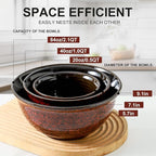 Hasense Ceramic Mixing Bowls, Large Serving Dishes Set of 3 for Cooking, Baking, Prepping, Porcelain Nesting Bowls for Salads, Fruit, Popcorn, Cereal, 2.1/1.0/0.5 Qt, Dishwasher & Microwave Safe, Red