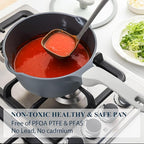 PRICUSIS Nonstick Saucepan with Lid, 2.7 Quart Ceramic Sauce Pan, Non Toxic Sauce Pot with Pour Spouts for Multipurpose Use, PTFE, PFOA & PFAS Free, Induction Compatible.