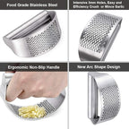 GuDoQi Garlic Press Rocker, Stainless Steel Garlic Mincer Garlic Crusher, Garlic Chooper with Peeler and Scraper Brush, Garlic Press with Ergonomic Handle, Innovative Kitchen Gadgets