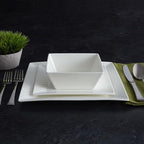 Trellis White Square 16 Piece Dinnerware Set, Service For 4