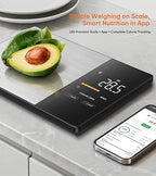 Smart Nutrition Food Scale with LED Display, Tracks Calories, Fat, Carbs & Protein via App, 0.01oz Precision Digital Kitchen Scale for Healthy Eating & Meal Prep