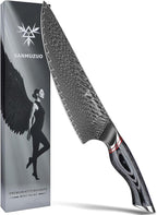Chef Knife 8 Inch - Professional Japanese Kitchen Knife - Black Damascus Steel with Ergonomic Handle - MIAO Series