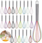 Set of 24 Silicone Whisk Bulk for Cooking, 10 In Wisking Tool Non Scratch, Flexible Rubber Whisks for Nonstick Pans, Kitchen Hand Whisk for Blending Beating Baking, BPA Free Dishwasher Safe