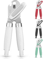 Zulay Kitchen Heavy Duty Stainless Steel Can Opener Manual with Large Bottle Opener - Manual Can Opener with Turn Knob with Soft Grip Handles - White