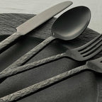 KINGSTONE 30 Pcs Black Hammered Silverware Set for 6, 18/10 Stainless Steel Heavy Duty Flatware Set, Tableware Cutlery Utensil Sets for Home Restaurant Dishwasher Safe