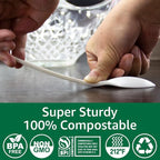 100% Compostable No Plastic Knives Plastic Forks Plastic Spoons Plastic Utensils, The Heavyweight Heavy Duty Flatware is Eco Friendly Products for Lounge Party Wedding BBQ Picnic Camping.
