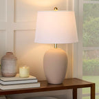 Nourison Home 23" Light Pink Ceramic Jar Table Lamp for Bedroom, Living Room, Dining Office, with White Shade (Pack of 1)