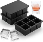 Nax Caki Ice Cube Trays 3 Pack - Large Size Silicone Ice Cube Molds(Black) for Whiskey Ice Cube Maker for Cocktail Old Fashioned Ice Cube Tray