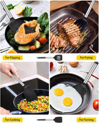 2 Pack Silicone Steel Sturdy Turner Spatula Set, Non-Stick Turner and Solid Spatula, High Heat Resistant BPA Free Cooking Kitchen Utensils - AR3T Collection - Black