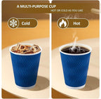 500 Pack Coffee Cups with Lids 16oz, Disposable Insulated Ripple Wall To Go Paper Coffee Cups for Hot/Cold Drinks Office Home Shop Event (Navy)