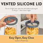 Glass Spaghetti Containers with Airtight Silicone Lids – BPA-Free Pantry Storage Jars for Pasta, Rice, Flour, and Dry Foods – Set of 3 with Portion Tool