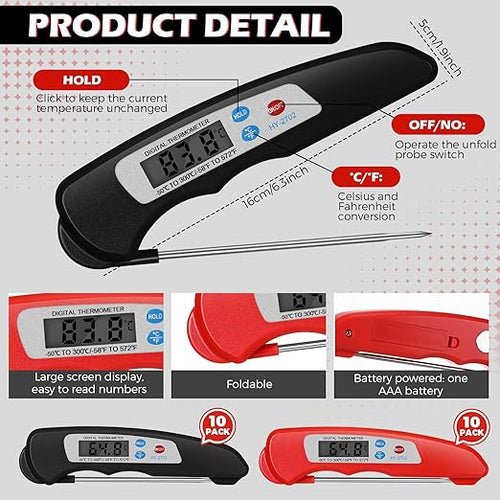 20 Pcs Digital Meat Thermometer Foldable Waterproof Kitchen Instant Read Cooking Grill Food Thermometer with Magnet Digital Food Probe for Cooking Kitchen Beef Accessories Gadgets