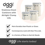 Oggi Stainless Steel Kitchen Canister 26 fl oz, Gray - Airtight Clamp Lid, Clear See-Thru Top - Ideal for Kitchen Storage, Food Storage, Pantry Storage. Size 5" x 3.5".