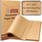 200 Pcs Parchment Paper Sheets, 12x16.5 Inch Precut Non-Stick Unbleached Parchment for Baking, Cookie, Cooking and Bread, Fits Half Sheet Pans