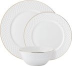 Mikasa Trellis Gold Rim Bone China Lightweight Chip Resistant 12 Piece Dinnerware Set, Service for 4
