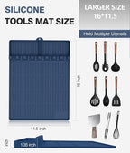 Silicone Griddle Tools Mat for Blackstone - Large Silicone Spatula Mat with Drip Pad - Griddle Mats BBQ Grill Accessories - Side Shelf Mats Grill Pad for Blackstone Griddles Accessories (Blue)