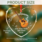 Customized Guitar Christmas Glass Ornaments, Personalized Guitar Player Xmas Ornament with Text Name & Year, 2025 Christmas Ornament Gift for Guitarist Teacher, Instrument Xmas Tree Decor
