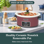HOMECOOKIN 8-Quart Programmable Slow Cooker with Timer Keep Warm - Small Kitchen Appliance for Family Dinners - Serves 6+ People (Red Shell + White Ceramic Liner)