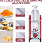 5 in 1 Safe Mandoline Slicer for Kitchen, Safe Vegetable Chopper with Paring Knife, Adjustable Thickness, Easy to Clean, Vegetable Slicer, Slicing, Strips, Shredding, Dicing, Chop (RoseRed)