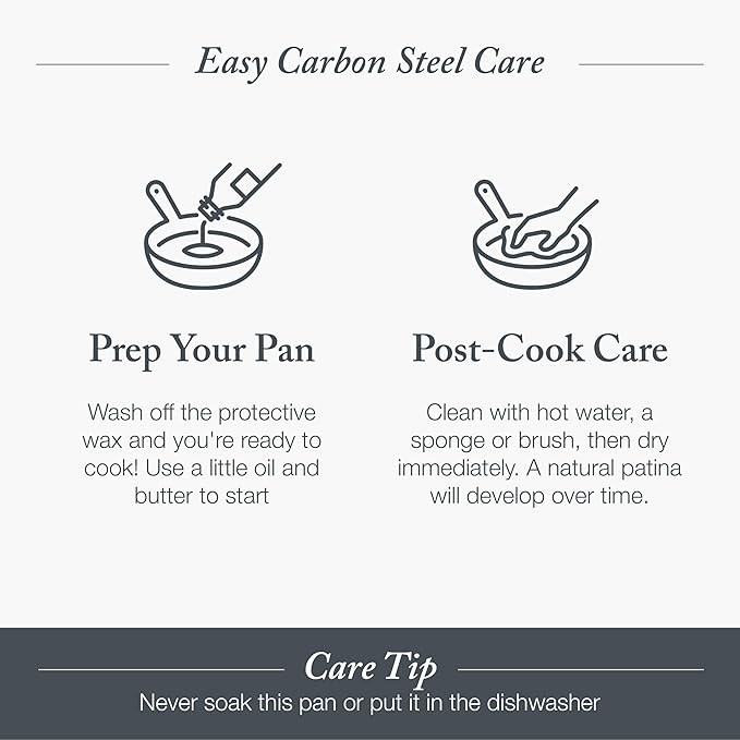 Merten & Storck Pre-Seasoned Carbon Steel 10” Frying Pan Skillet, Use on Induction, Stove and Grill, Durable, Even-Heating, for Searing, Grilling, Oven Use, and Campfire, Indoor/Outdoor