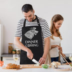 Grill Aprons for Men Women, Dinner is Coming Kitchen Chef Apron with 2 Pockets and 40" Long Ties, Adjustable Bib Apron for Cooking, BBQ, Baking, Gardening, Black