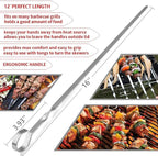 12PCS Kabob Skewers Flat Metal BBQ Barbecue Skewers 16" Long Hook Style Stainless Steel Shish Kebob Sticks Wide Sharp Reusable Grilling Skewers Set for Meat Shrimp Chicken Vegetable, 12 Pack