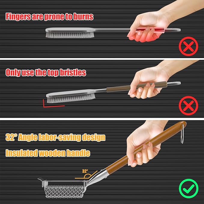 HOUSE AGAIN Grill Brush and Scraper Bristle Free with 3 Replacement Head 304 Stainless Steel Food-Grade Grill Accessories, Safe BBQ Cleaner Brush Strong Barbecue Cleaning Brush for Outdoor Grill Grate