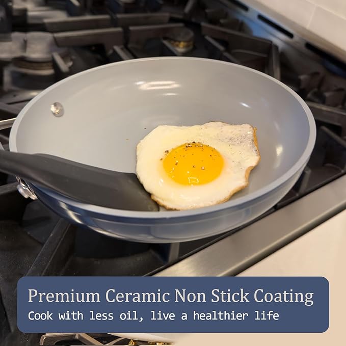 Nonstick Ceramic Frying Pan 10" for All Cooktops, PTFE/PFOA/PFAS Free, Even Heat Distribution Oven Safe up to 500°F, Healthy Non Toxic Skillet w/ Ergonomic Stainless Steel Handle, Caribbean Blue