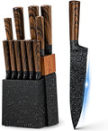 Vvwgkpk 12-Piece Kitchen Knife Set with Wooden Block,Professional Chef Knife Sets with steak knives,High Carbon German Stainless Steel Knife with Japanese Designed Wooden Pattern Stainless Handle
