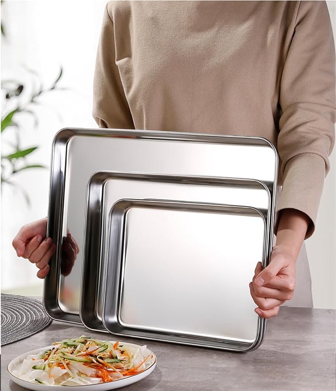 Small Cookie Baking Sheet Pans Stainless Steel 304 Little Tiny Serving Tray 10.4 x8.1 x1.1Inch (Diagonal 12.3) Reheat Food Small Items No Rust Dishwasher Safe for 2 Person 6 Pack