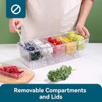 2 Pack Chilled Condiment Tray Server with 5 Containers and Removable Compartments, Large Ice Condiment Organizer, Clear Garnish Serving Platter for Kitchen, Fruit, Salad, Food, Bar Accessories