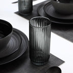 Stone Lain Dua 16-Piece Dinnerware Set Stoneware, Borosilicate Glass, Black